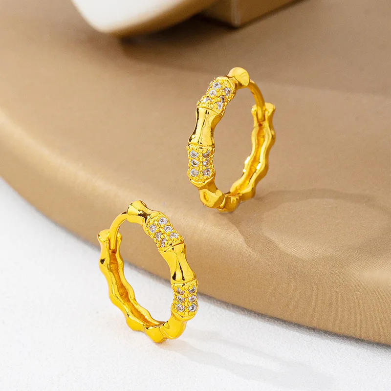 Luxury 24K 9999 Pure Gold real gold Women's Diamond Slub Earrings