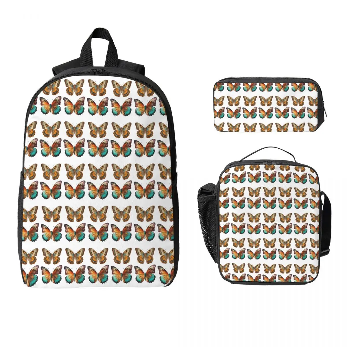 

American Traditional Butterfly Tattoo Flash Pattern Backpack Boys Girls BookBag School Bag 3ps Insulated Lunch Bag Pencil Case