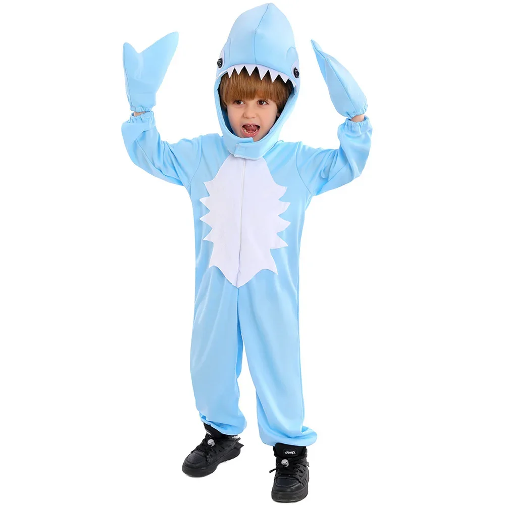 

DIY Toddler Blue Shark Costume Boys Girls Cute Animal Shark Cosplay Jumspuit Hoodie Kids Party Shark Halloween Fancy Dress Cos