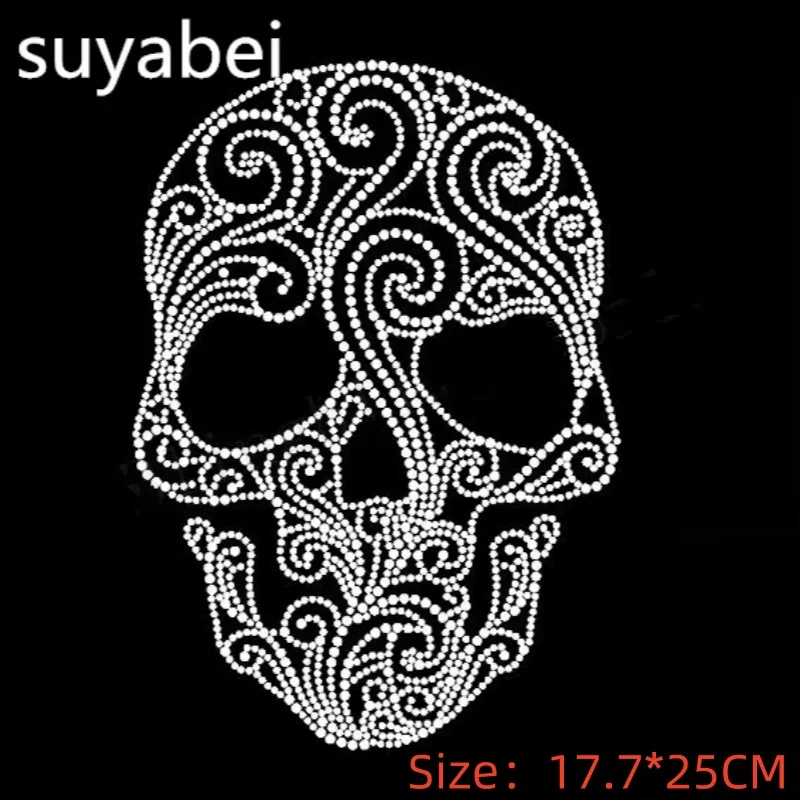 

Skull design stones iron on crystal transfers design hot fix rhinestone applique patches design stone for pant dress