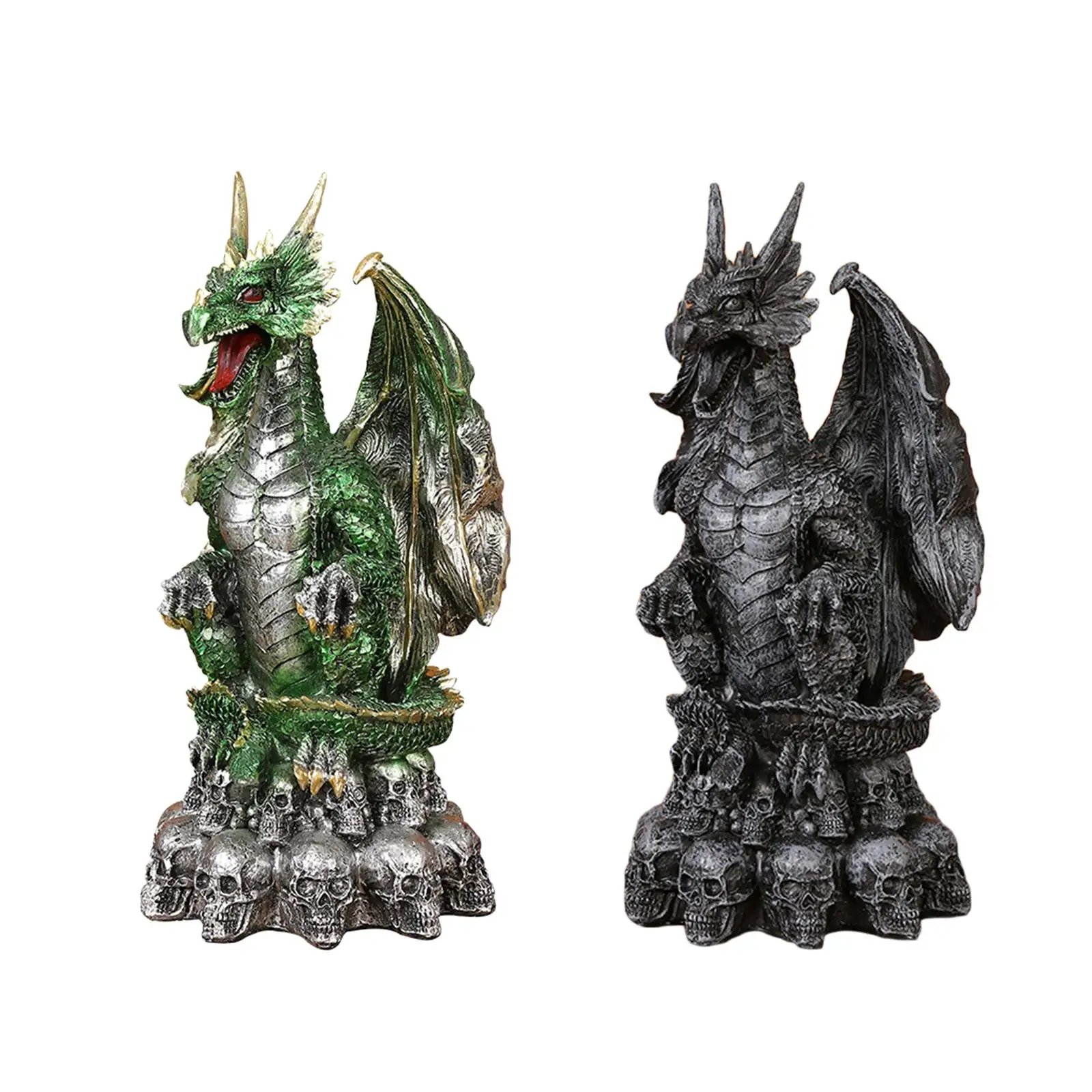 Dragon Figurines on Skull Resin Crafts Home Decoration Gothic Collectible Animal Statue for Club Festival Shelf Living Room Desk
