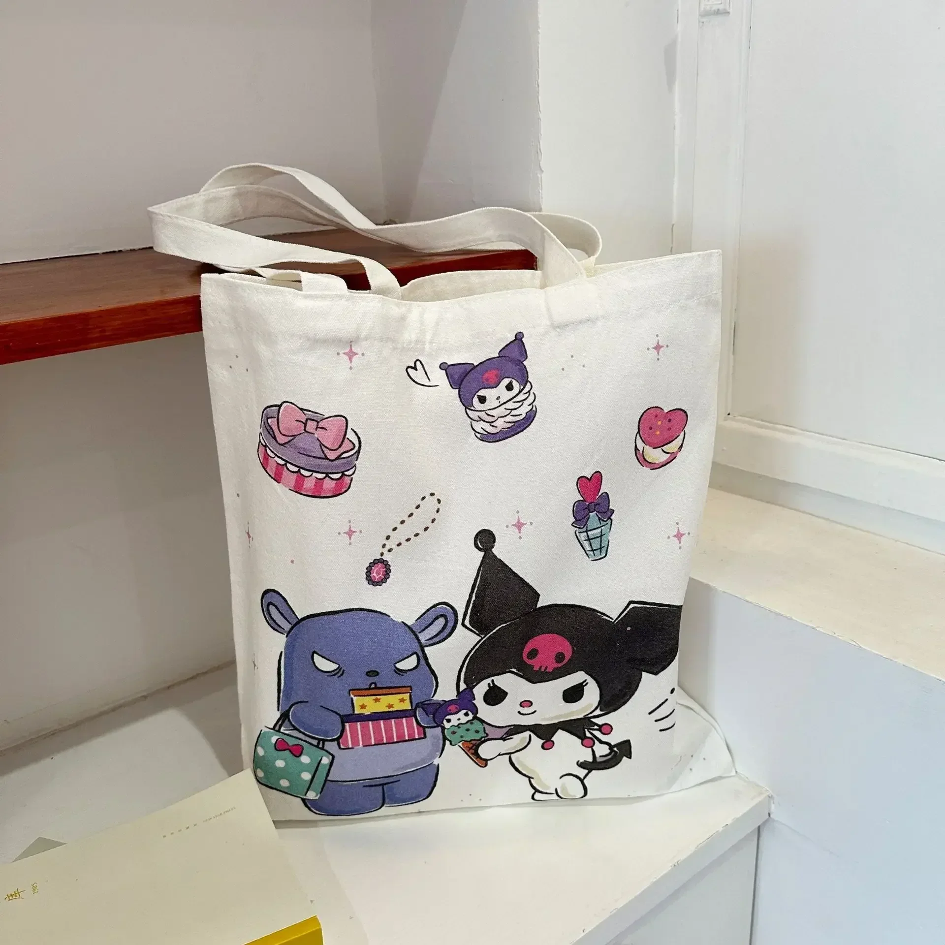 Sanrio Kawaii Surrounding Anime Kuromi My Melody Pochacco Shopping Canvas Bag Cartoon Student Class One Shoulder Handbag Gift