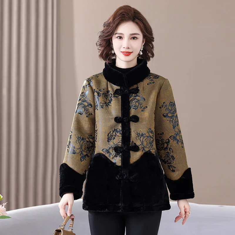 

Middle aged Mom Winter Coat 2024 New Western style Women's Mink Fleece Cotton Coat Noble Middle aged and Elderly Fur Cotton Coat