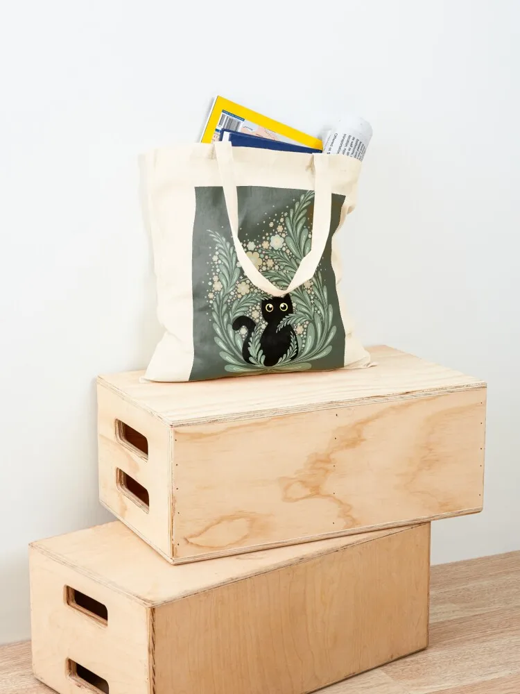 القطة السوداء في الحديقة مع حقيبة حمل زهرة حمل حقيبة امرأة سوبر ماركت حقيبة قابلة للطي شخصية حمل كيس صب فام #4