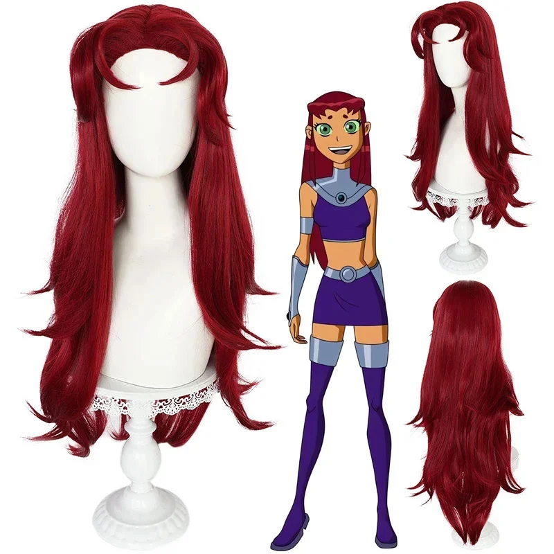 Anime Starfire Cosplay Wig High Temperature Wire Red Long Hair With Wig Cap