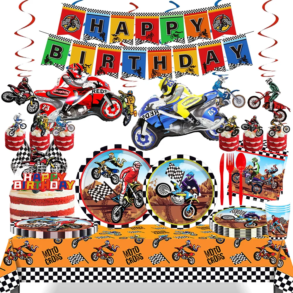 AliExpress NONE Dirt Bike Birthday Party Decor Happy Birthday Banner Tableware Motorcycle Balloons Paper Plates Cups Napkins Boys Birthday Favor