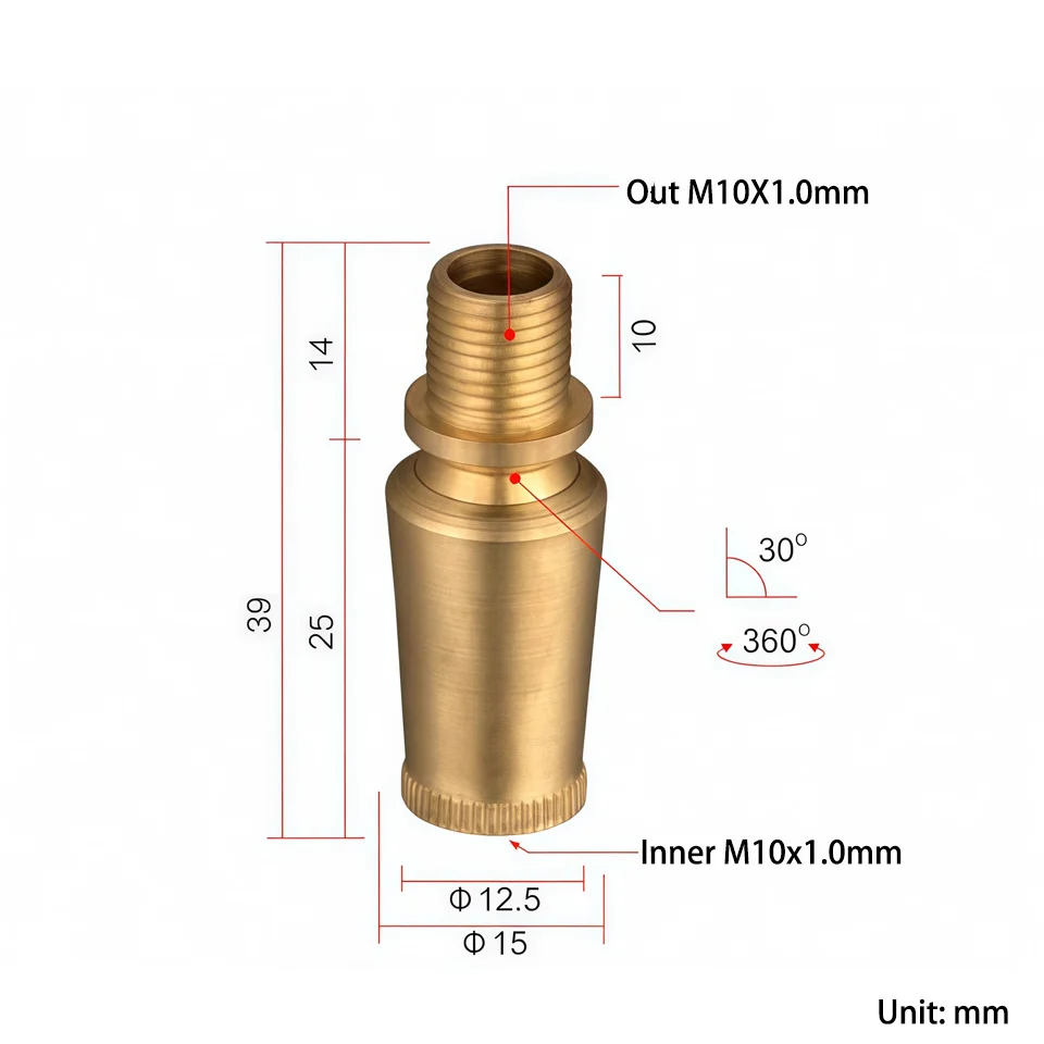 Full Brass M10 Universal Head LED Desk Lamp Steering Head Bracket With 360 Degree Directional Adjustment And Directional Fits