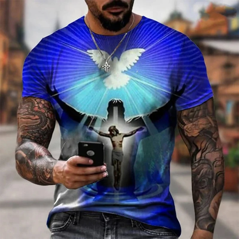 2024 Men\'s Women\'s Summer Short Sleeve Tees New Easter T Shirts The Cross 3D Print Fashion Plus Size Christian Jesus T-shirt Top