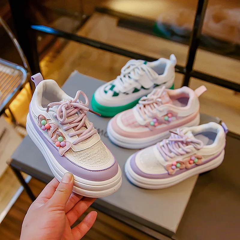 2026 Spring New Large Kids Sneakers Comfort Breathable Bow Girls' Casual Shoes Simple Versatile Child Shoes  
