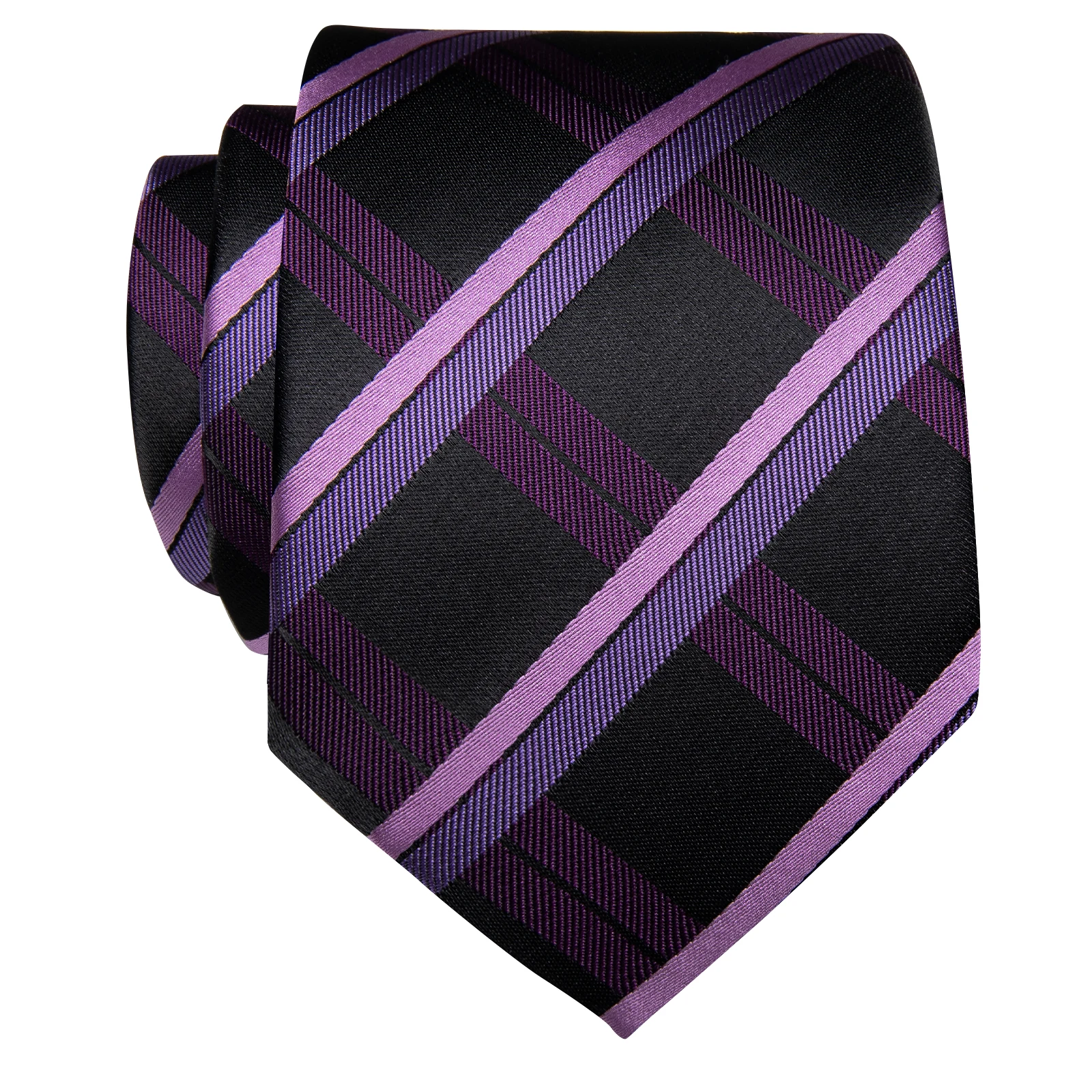 Classic Purple Pink Black Striped Men's Tie with Clip Luxury Silk Plaid Necktie for Man Accessories Wedding Marriage Free Ship