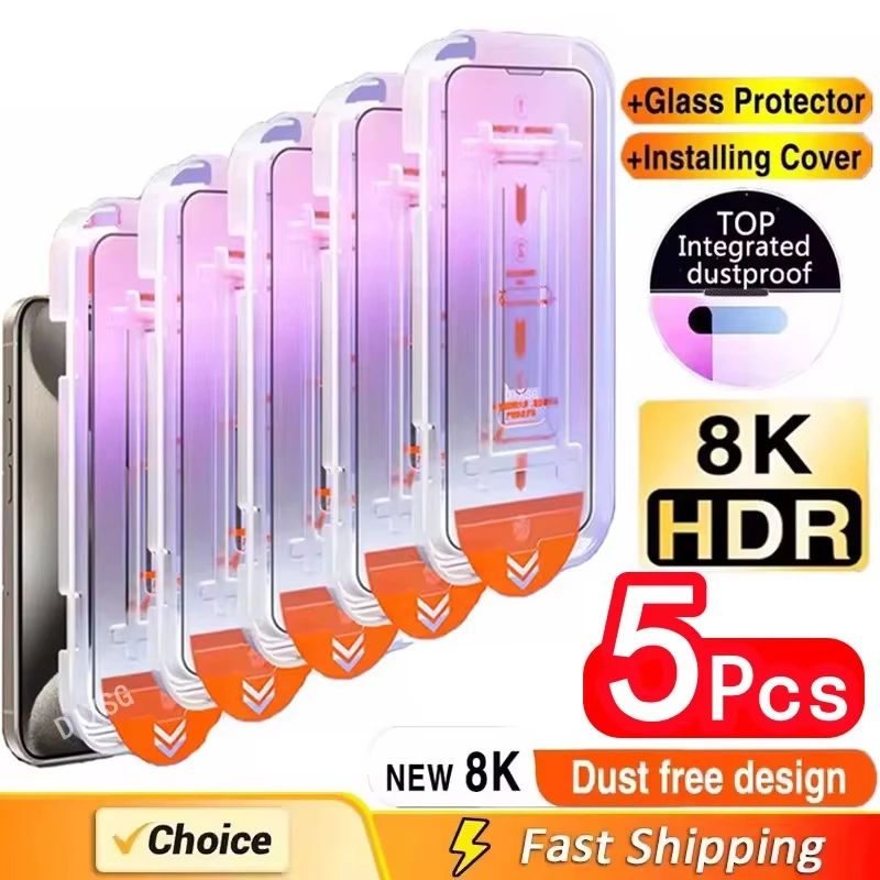 

5PCS Oleophobic Coating Screen Protector For iPhone 17 16 Pro Max 13 11 15 14 16e 12 Mini XR X Xs 7 8 Plus 17 Air Tempered Glass