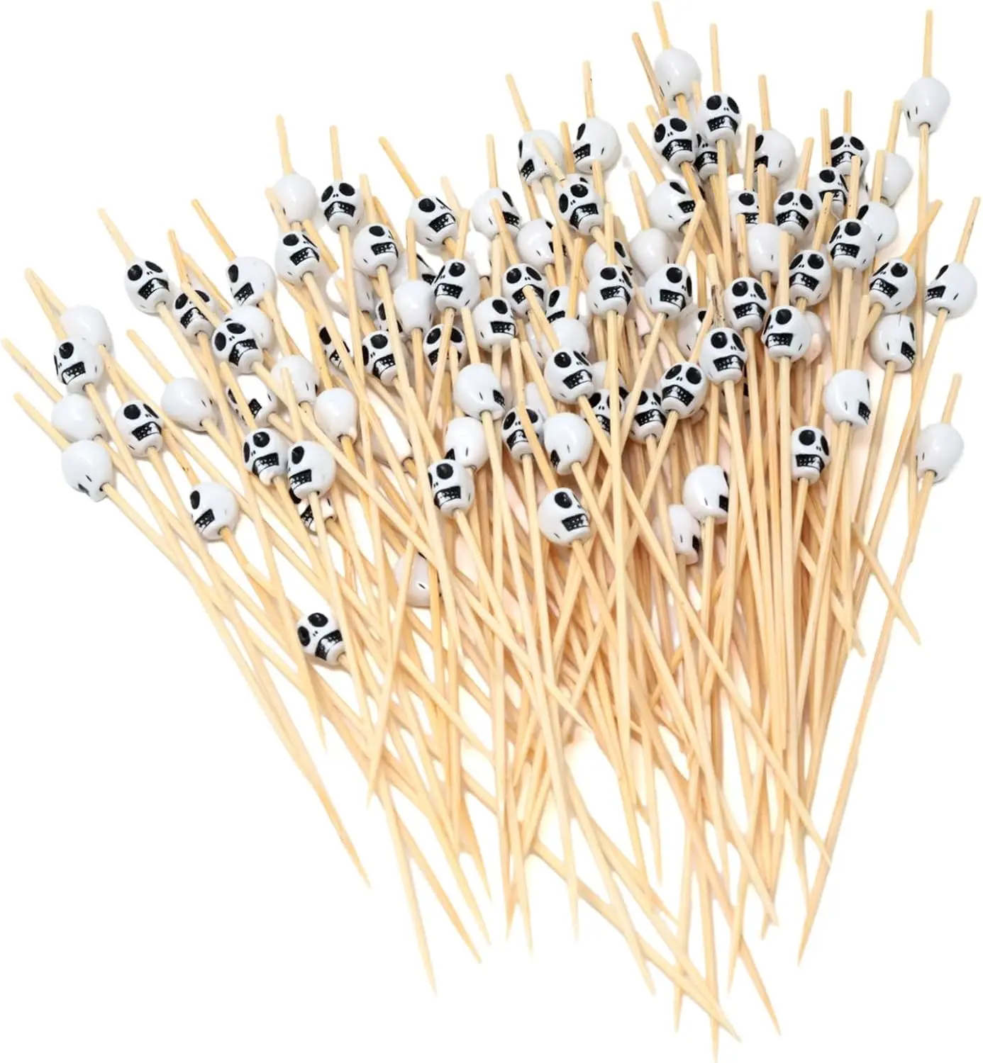 

100PCS Skull Head Bamboo Cocktail Picks Fruit Food Hamburger Toothpicks Cupcake Toppers Sandwich Appetizer Decorative Skewers Dr