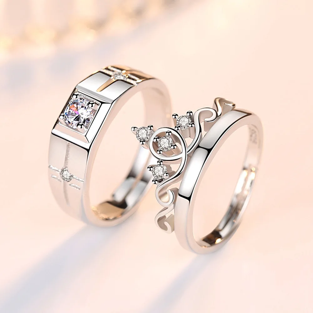 Women\'s 925 Sterling Silver Fashion Jewelry New Crystal Zircon Crown Couple Rings For Man XY0346