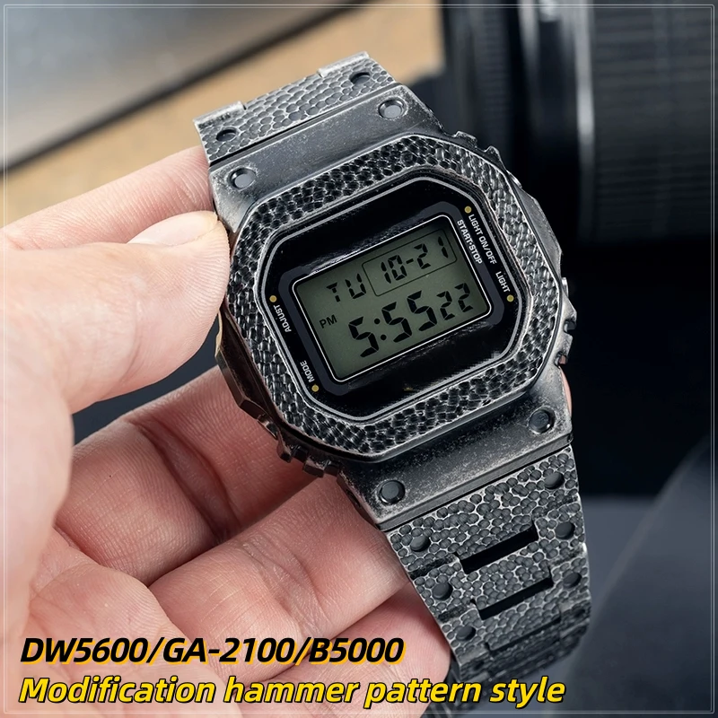 

GA-2100 bezel For Casio dw-5600 GW-B5600 ga2100 gmw-b5000 Mod kit hammer pattern titanium alloy stainless steel case strap metal