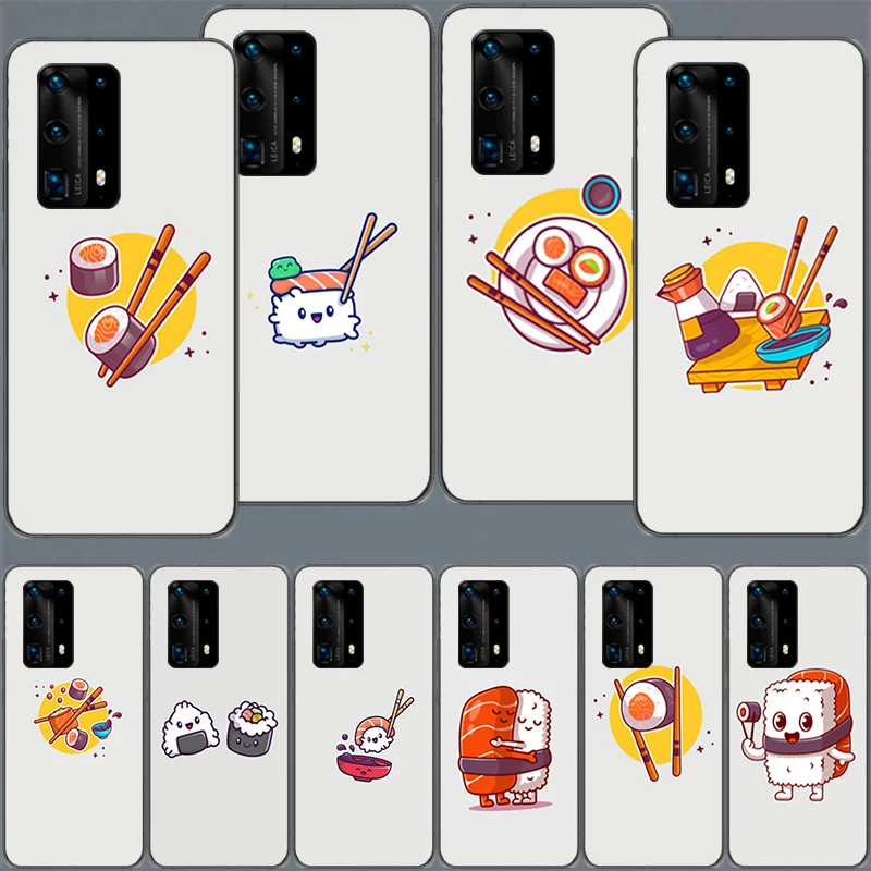 Cute Cartoon Sushi Clear Phone Case For Huawei Mate 40 30 20 Pro 10 Pro Huawei P50 P40 P30 Lite P20 P10 Lite Cover