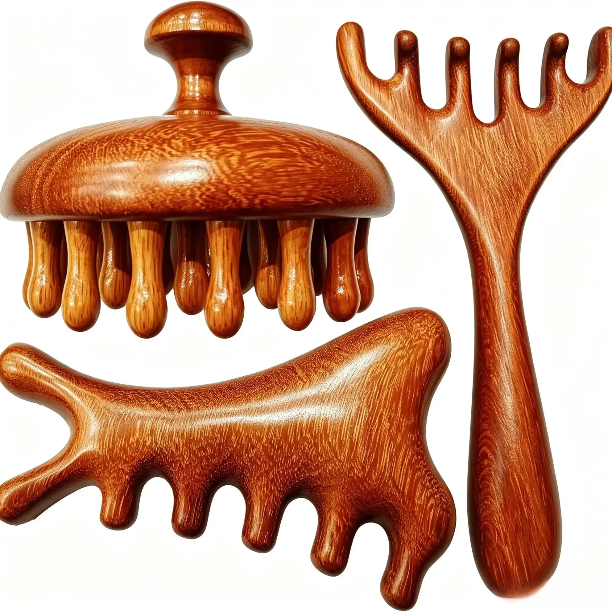 3er-Pack Holz-Kopfhautmassagegerät, Kopfmassagekamm, Kopfmassage-Tool zur Entspannung, Haar-Gua-Sha-Kamm – Detail 1
