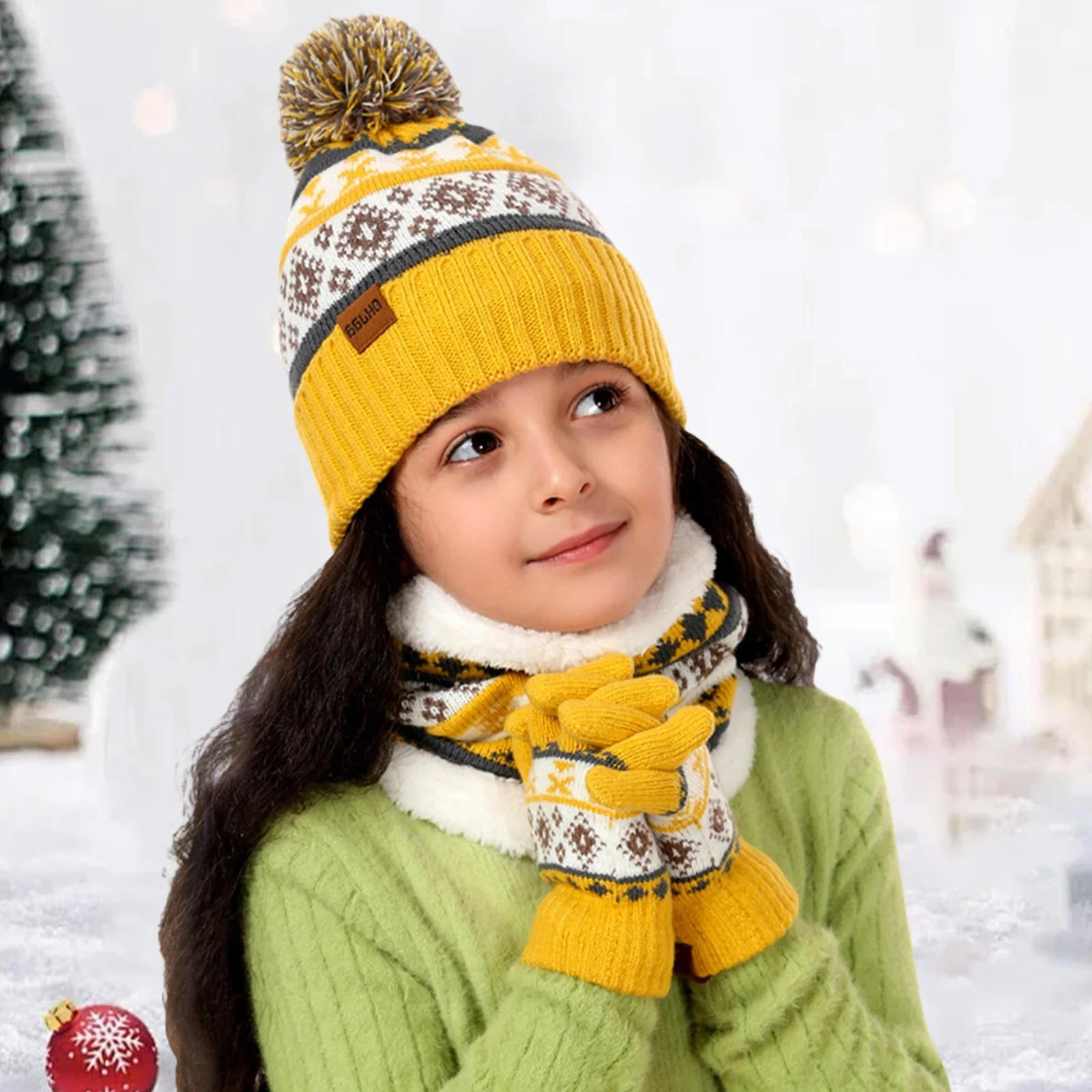 

Детская вязаная шапка Blotona, комплект варежек и шарфа без царапин, шапочка на шею, гетры, зимняя теплая одежда, аксессуары для малышей, мальчиков и девочек