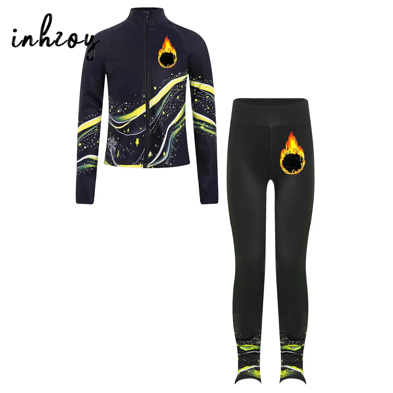 Kids Girls Figure Skating Suit Ice Skating Training Pants and Jacket Set Stretch Fabric for Comfort and Mobility