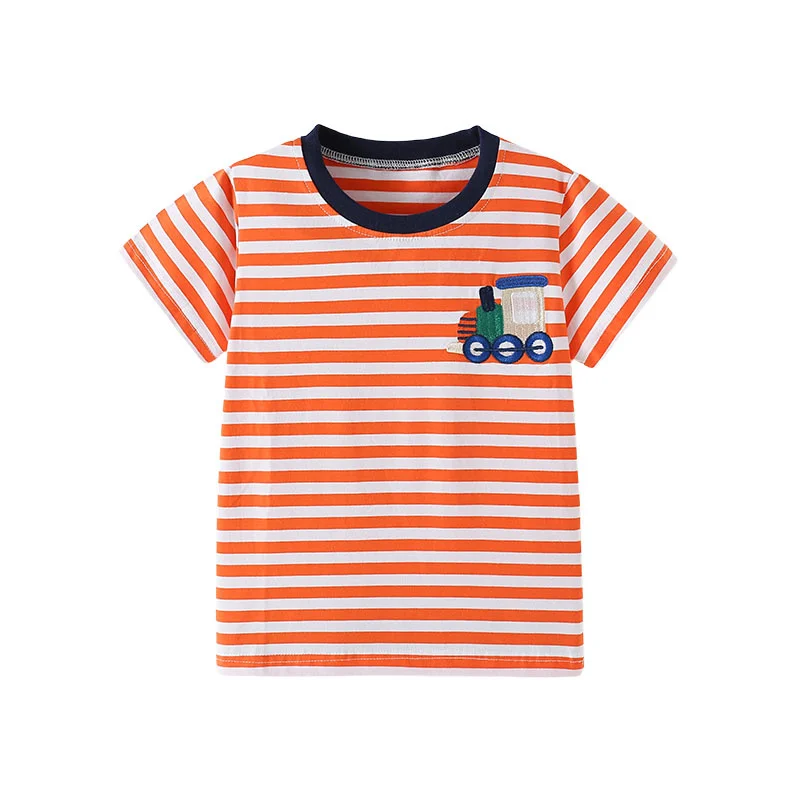 

Jumping Meters 3-8T Striped Boys Shirts Kids Tees Hot Selling Cotton Summer Girls Tshirts Baby Clothes Children's Tees Tops