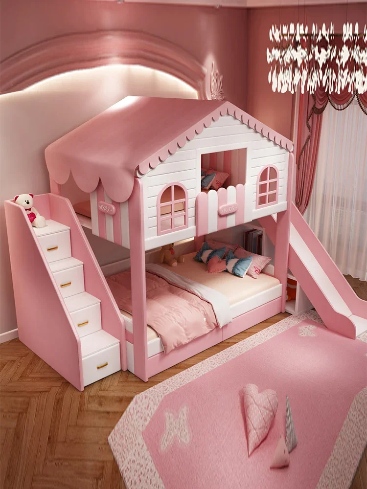 

Children's bed, same width bed, double bed, double bed, girl's tree house, princess's mother, high and low mother bed