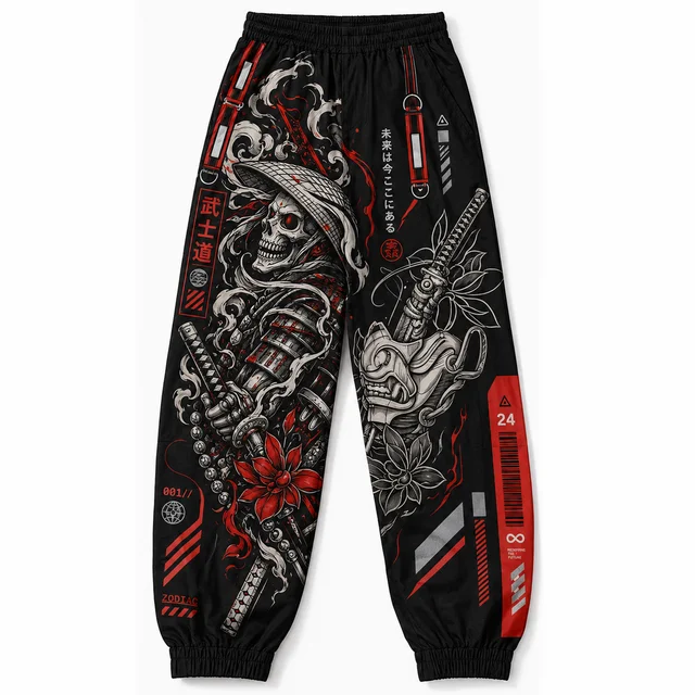 2026 Japanese-style Samurai Skull Print Sweatpants—3D Print, Drawstring; Suitable for Streetwear, Casual Wear, and Sports.