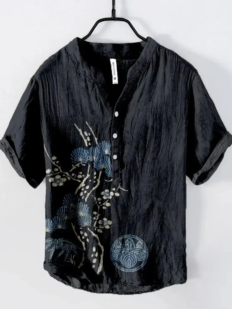 Summer hot selling cross-border e-commerce, Chinese style landscape series, 3D digital printing, new men's V-neck shirt