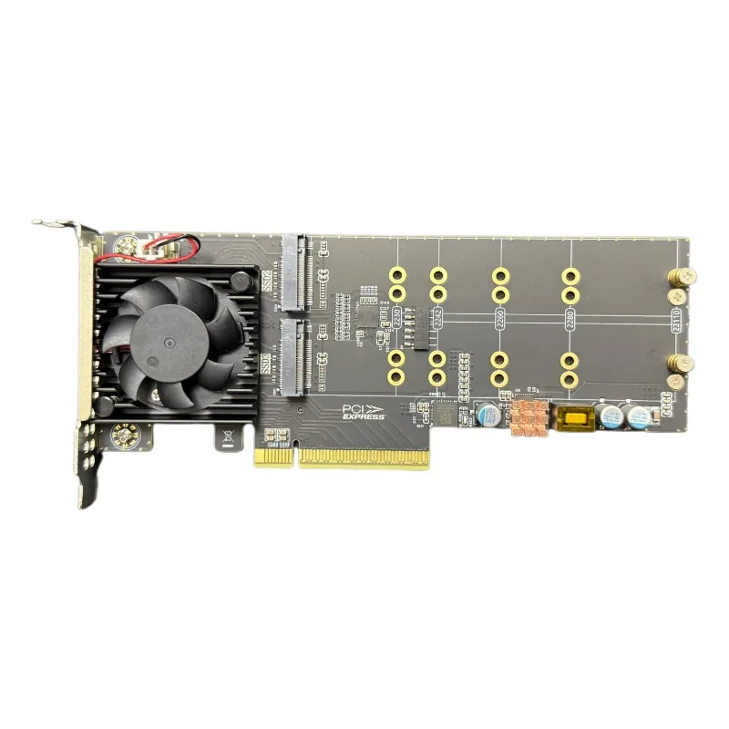 PLX8747 Chip 4-Bay NVMe PCIe X8 Expansion Card | Plug & Play | Half-Height/Full-Height Brackets | Supports M.2 SSD with Fan