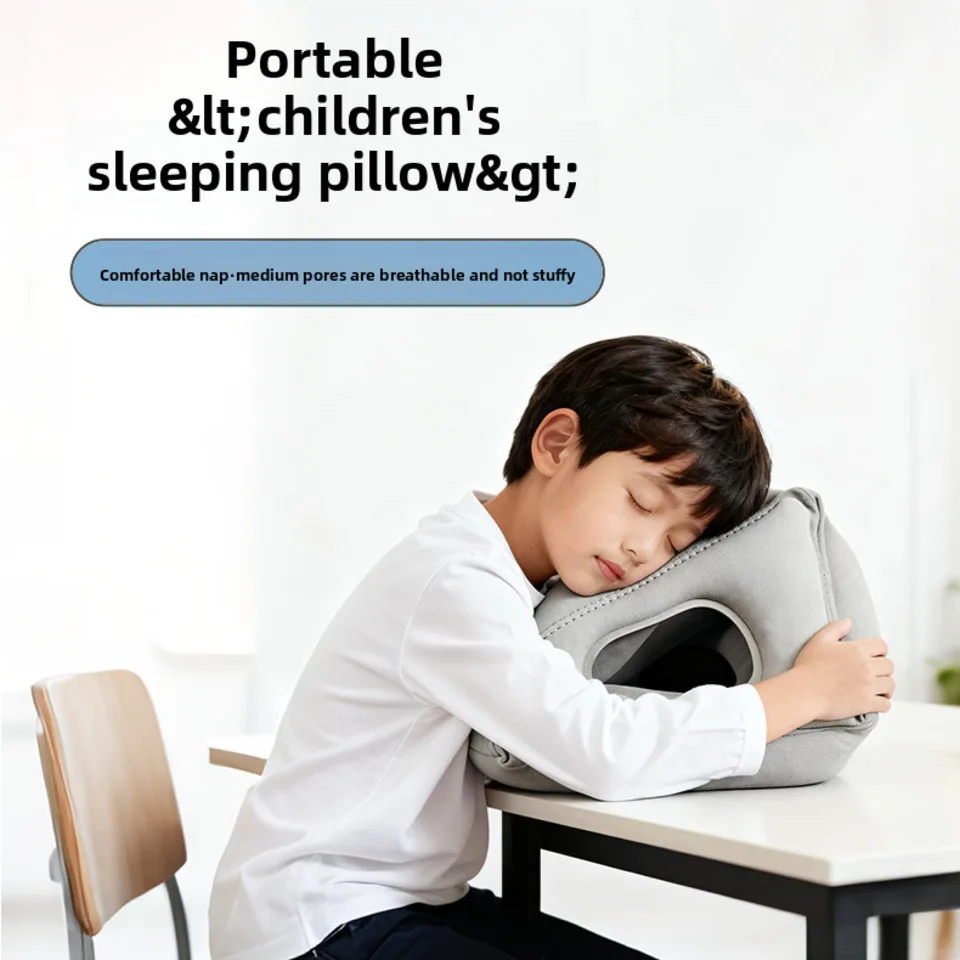 وسادة سفر مريحة وخفيفة الوزن قابلة للنفخ ووسادة ناعمة لدعم ظهر الجسم وقابلة للطي للأطفال أثناء النوم على الطاولة وقيلولة محمولة
