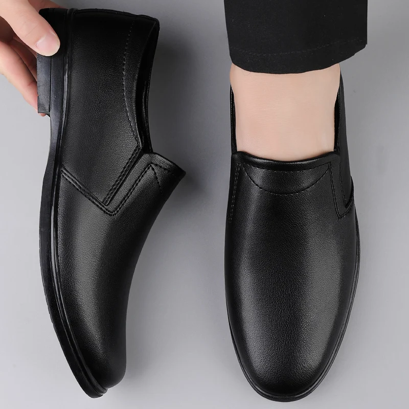 

Men Fashion Leather Loafers Shoes Mens Party Business Negotiation Social Office Shoes Comfort Hand Sewn Thread Round Toe Shoes