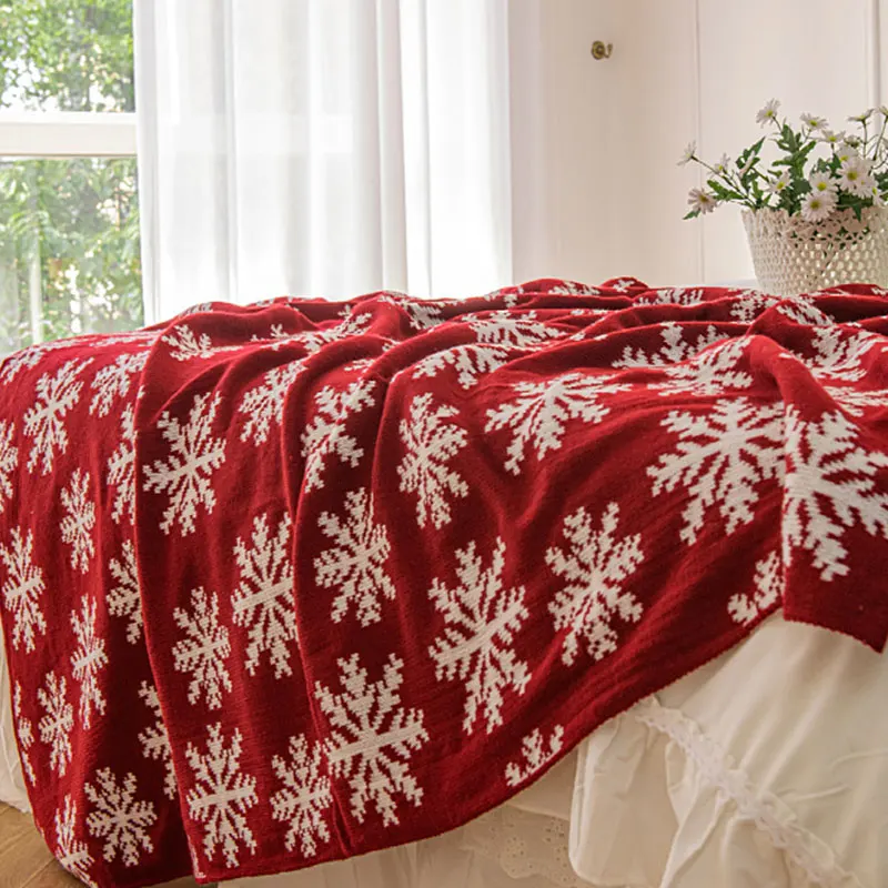 Winter Stitch Blanket Christmas Day  Snowflake Deer Thread Knitted Blanket Sofa Quilt Cover Acrylic Bedroom Decor Throw Blankets