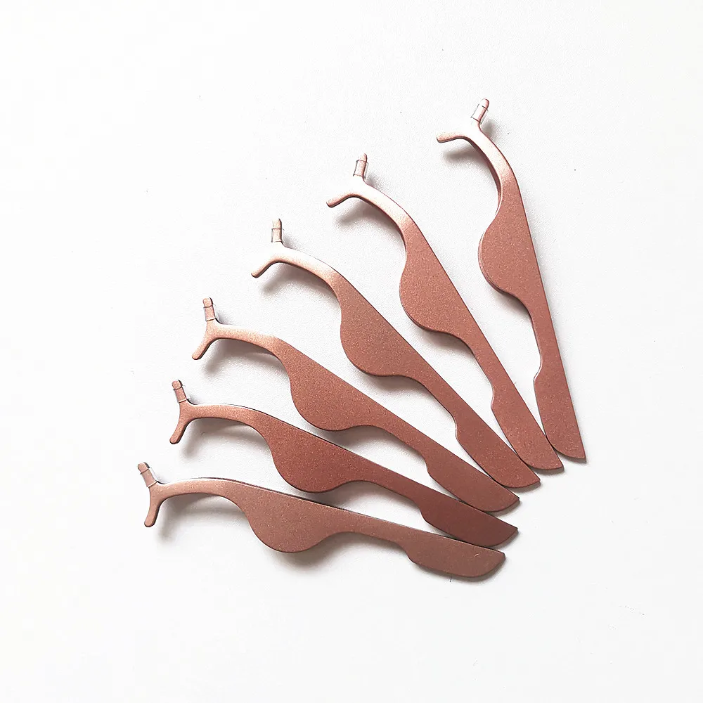 Set di 6 pinzette per ciglia in metallo oro rosa e plastica nera, strumenti per l'estensione delle ciglia per estensioni, sollevamento, salone di precisione o fai da te
