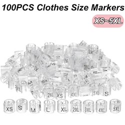 100PCS Clothes Hanger Size Markers Transparent Plastic Clothing Hangers Size Marker Tags XS-5XL Size Markers Garment Tags Kit