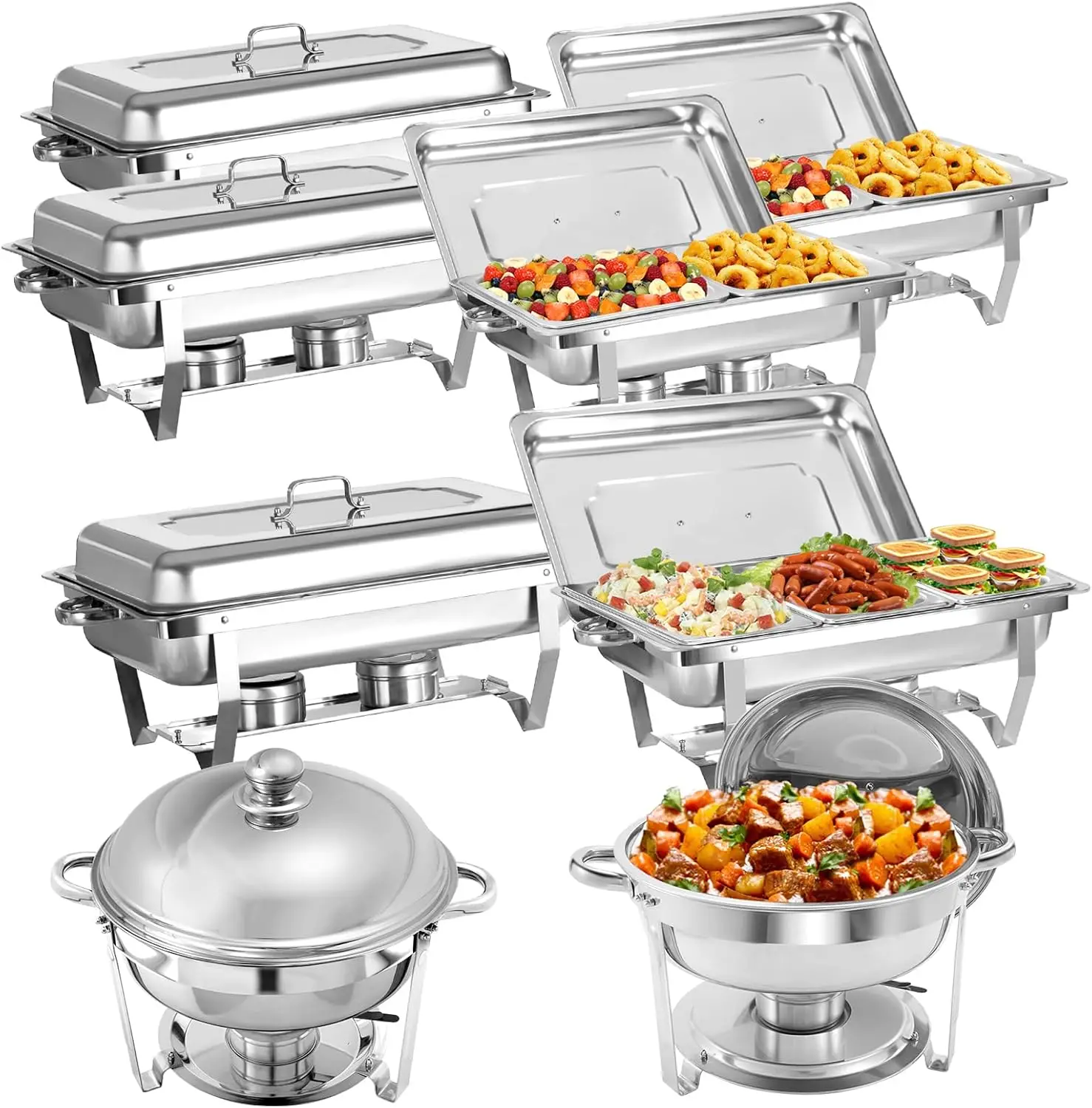 8 Pack Chafing Dish Buffet Set, Stainless Steel Catering Food Warmer For Banquet, Parties, Wedding (4 Packs 1/2 Pan + 2 Packs