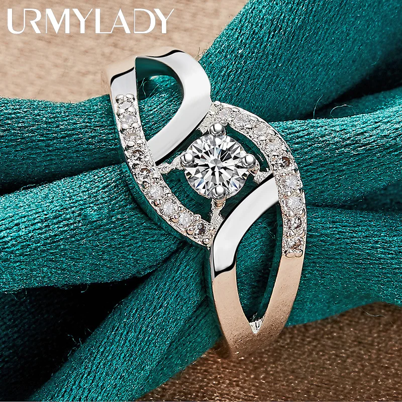 URMYLADY Argento sterling 925 con cuore d'angelo e zirconi 7-10 #   Anello per le donne Gioielli di moda di fidanzamento con fascino di nozze