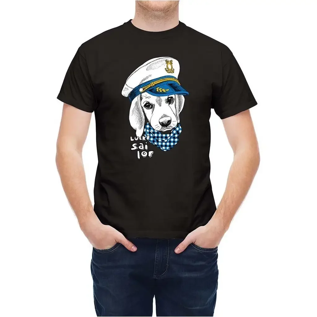 

Funnny Cute Sailings Dog Captain Lucky Sailor T-Shirt 100% Cotton O-Neck Summer Short Sleeve Casual Mens T-shirt Size S-3XL
