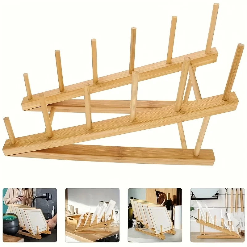 5-Tier Bamboo Art Display Stand - Sturdy Space-Saving Vertical Hanging Rack for Oil & Acrylic Canvases - Artist Studio Deco