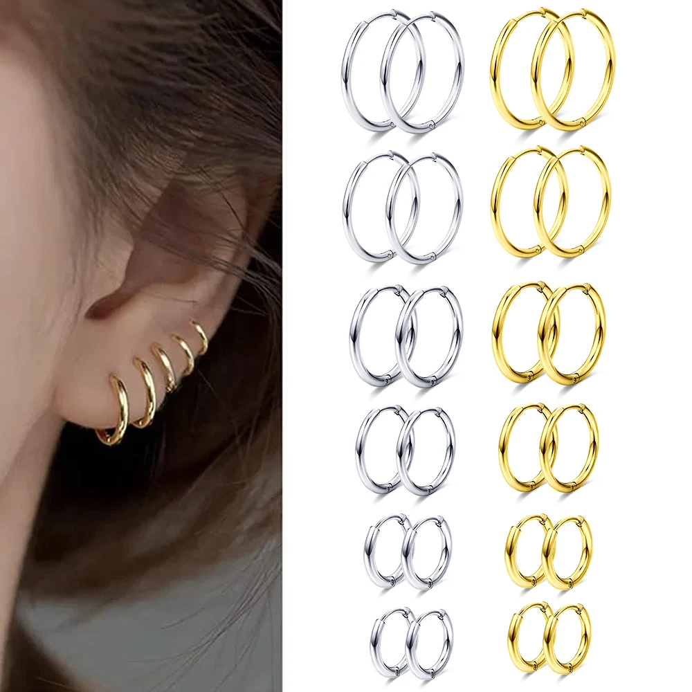 6 Paare 6 Größen 18g kleine Creolen winzige Knorpel Helix Daith Tragus Huggie Ohrringe Ohr Piercing Schmuck Schläfer Ohr reifen