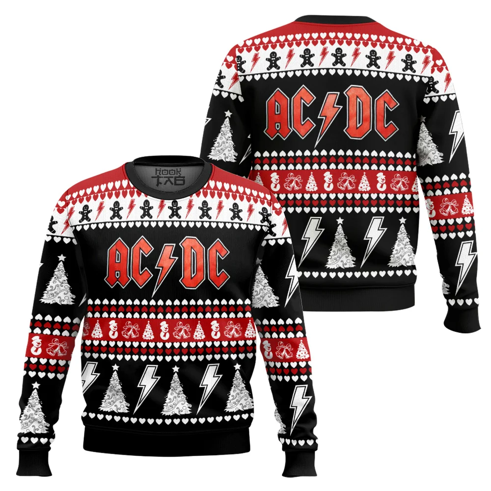 

Merry Xmas ACDC уродливые рождественские свитера, пуловер для праздничной вечеринки, винтажный свитер с лентой больших размеров для мужчин и женщин, рождественский подарок 2026