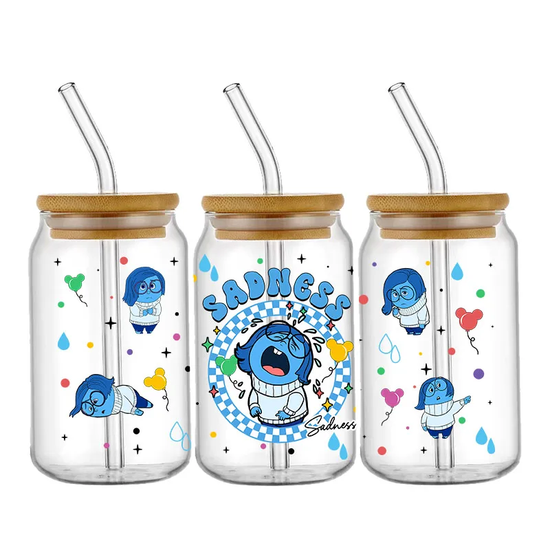 Disney cartoon Inside Out 2 16OZ UV DTF Cup Wraps Transfer Sticker For Glass Libbey Can Bottle Selfadhesive Washable DIY Custom