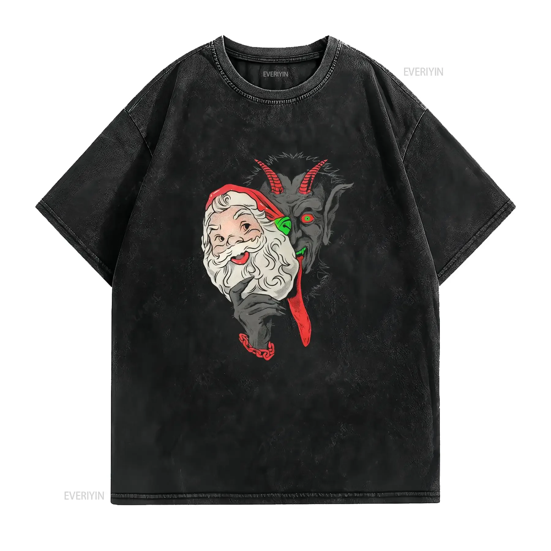 Krampus Claus Halloween T Shirt Pumpkin vintage Washed fashion graphic homme Slightly Comfortable Unisex Stylish
