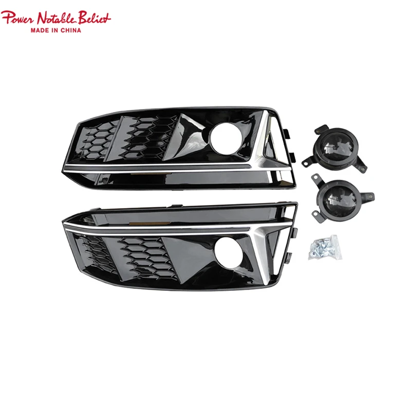 RS4 Fog Light Grill For Audi A4 Sports Version ABS Glossy Black Car Fog Honeycomb Mesh Grille With Acc Code 2017+