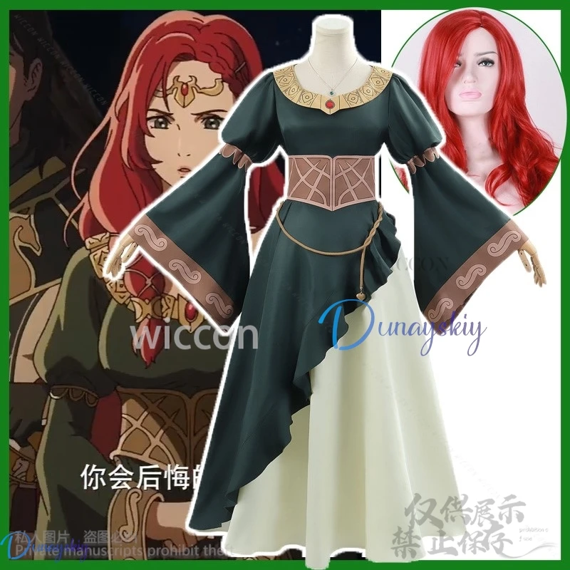 Costume de Cosplay du Film Anime Rohirrim, Robe Verte Hera, Perruques Rouges Lolita pour Femme, Bol, Halloween, Noël, Personnalisé