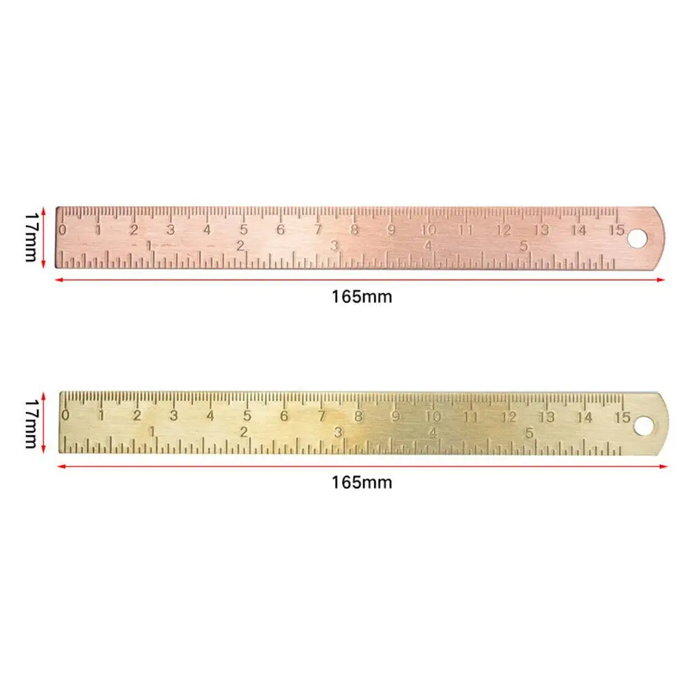 2Pcs 15cm Brass Rulers High Accuracy Double Scale Straight Vintage School Office Use Storage