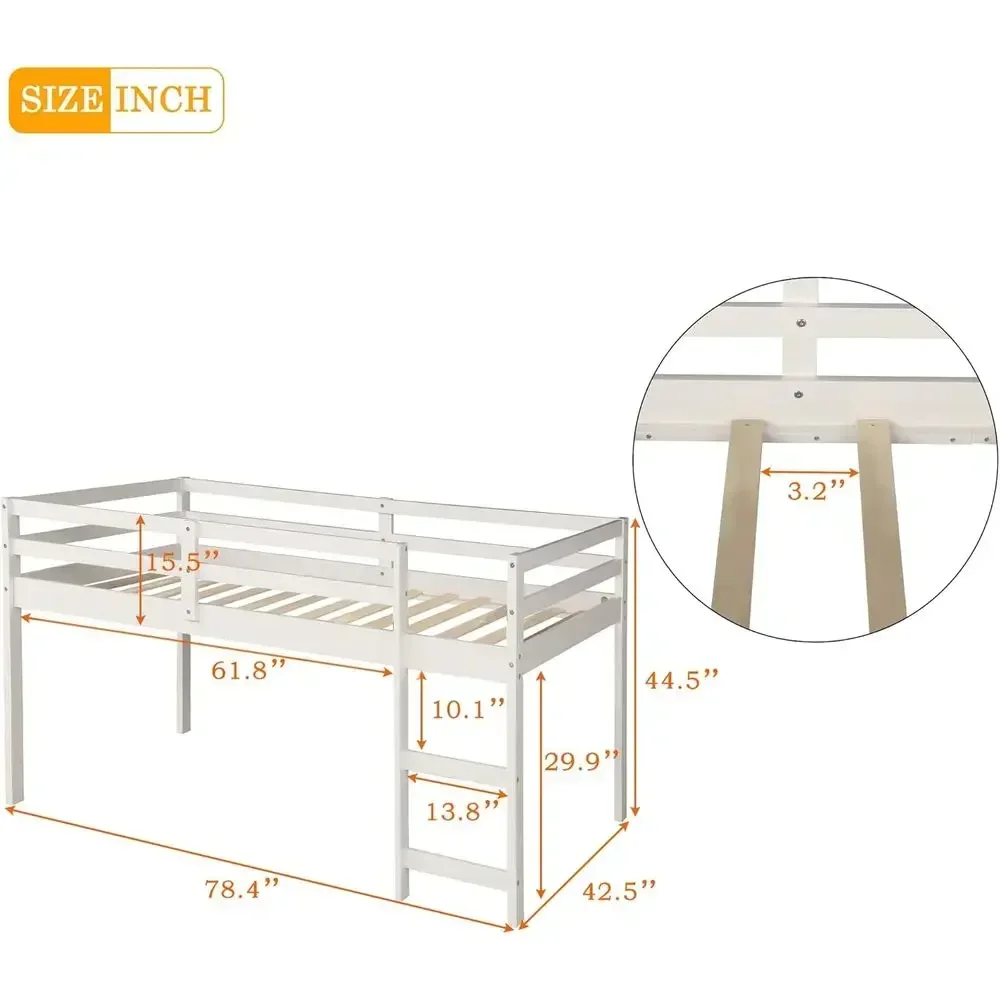 Study Twin Bed with Cabinet and Rolling Desk for Kids, Toddlers, and Adults - White