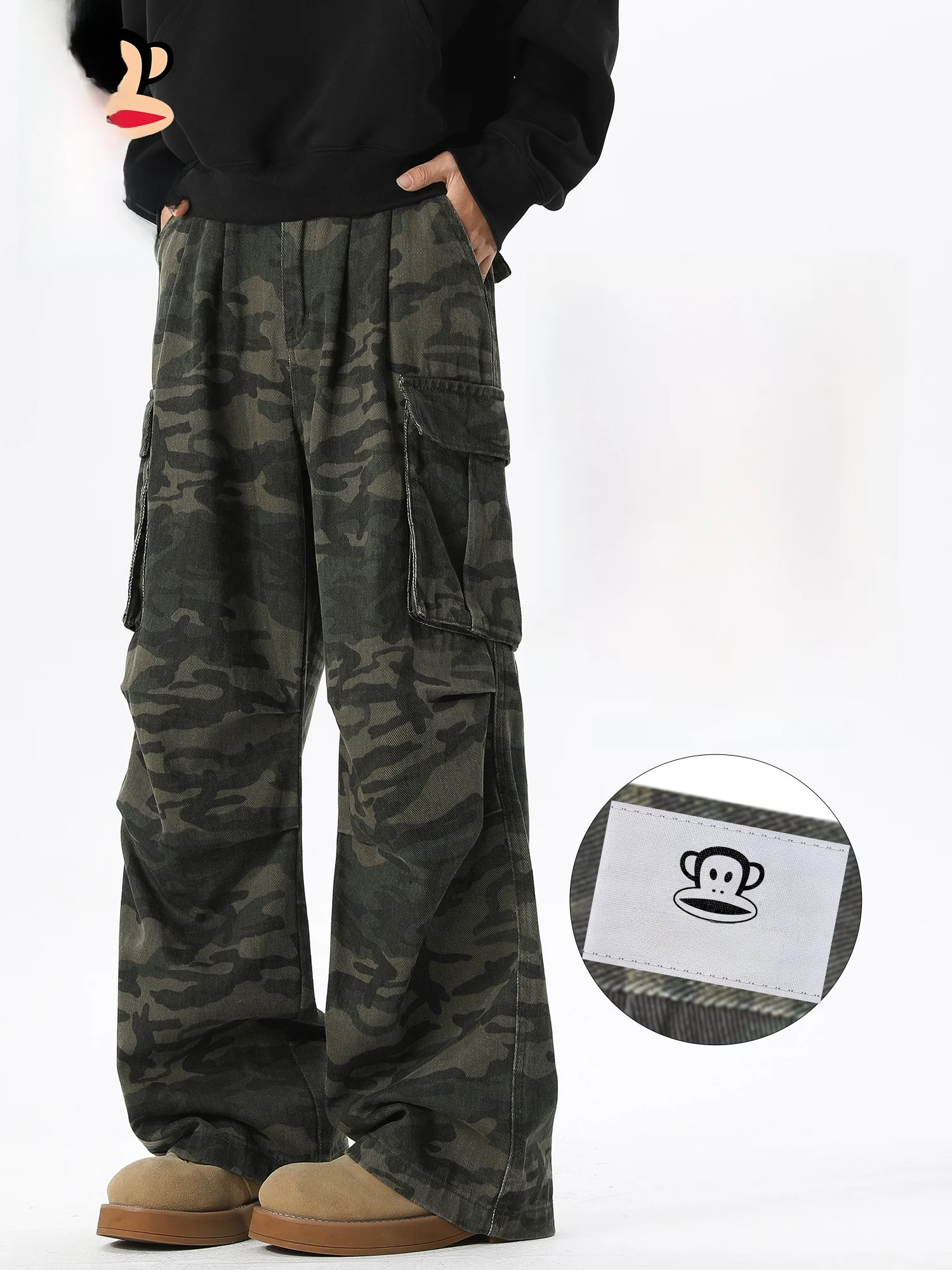 

PaulFrank American Sle Camouflage Workwear Casual Pants Men's Spring Trend Loose Straight Leg Wide Leg Trousers