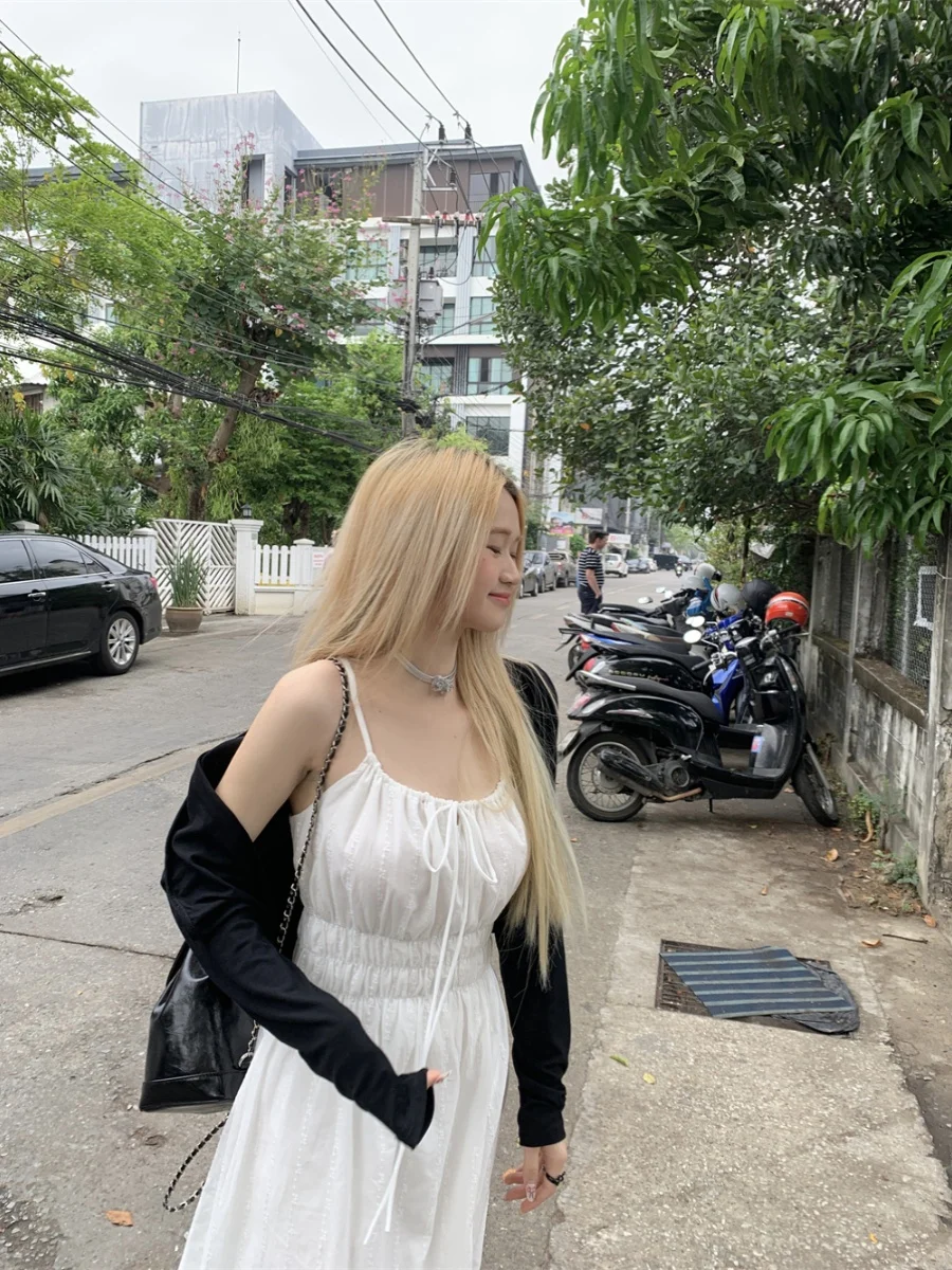 

Plus Size Sweet Tie-Detail Hollow out Summer New Sle plus Size Dr Cardigan Set White Strapl High Waist Loose Fit Korean Faion