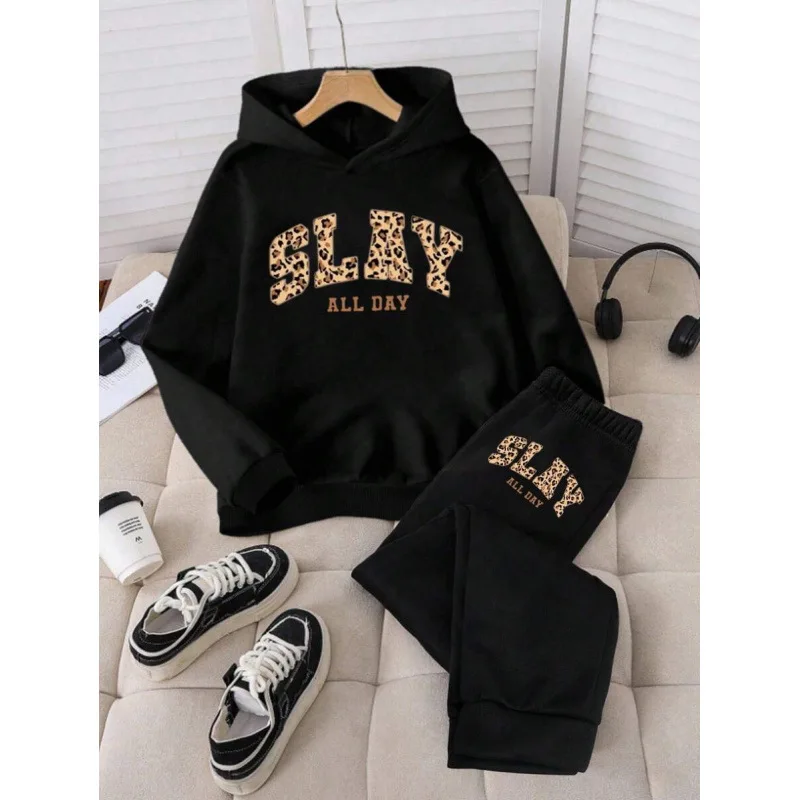 

Leopard Embroidered Sweatpants Women's Casual Sportswear Leopard Print Stitched Trousers Fashionable Comfortable Spring Season