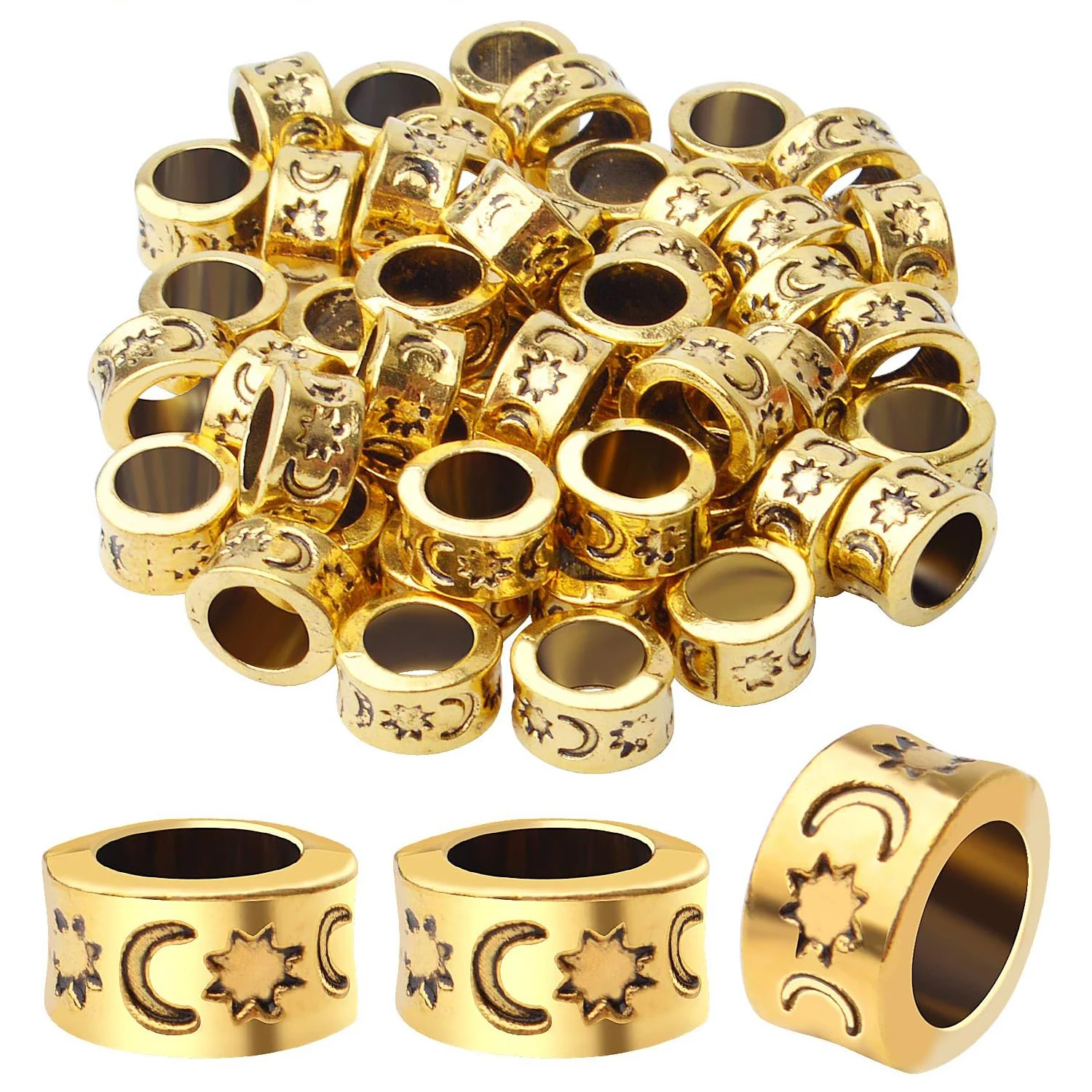 

50pcs Large Hole Column Spacer Beads Tube Beads Alloy Antique Gold Rondelle Jewelry Spacers for Bracelet Necklace DIY Jewelry