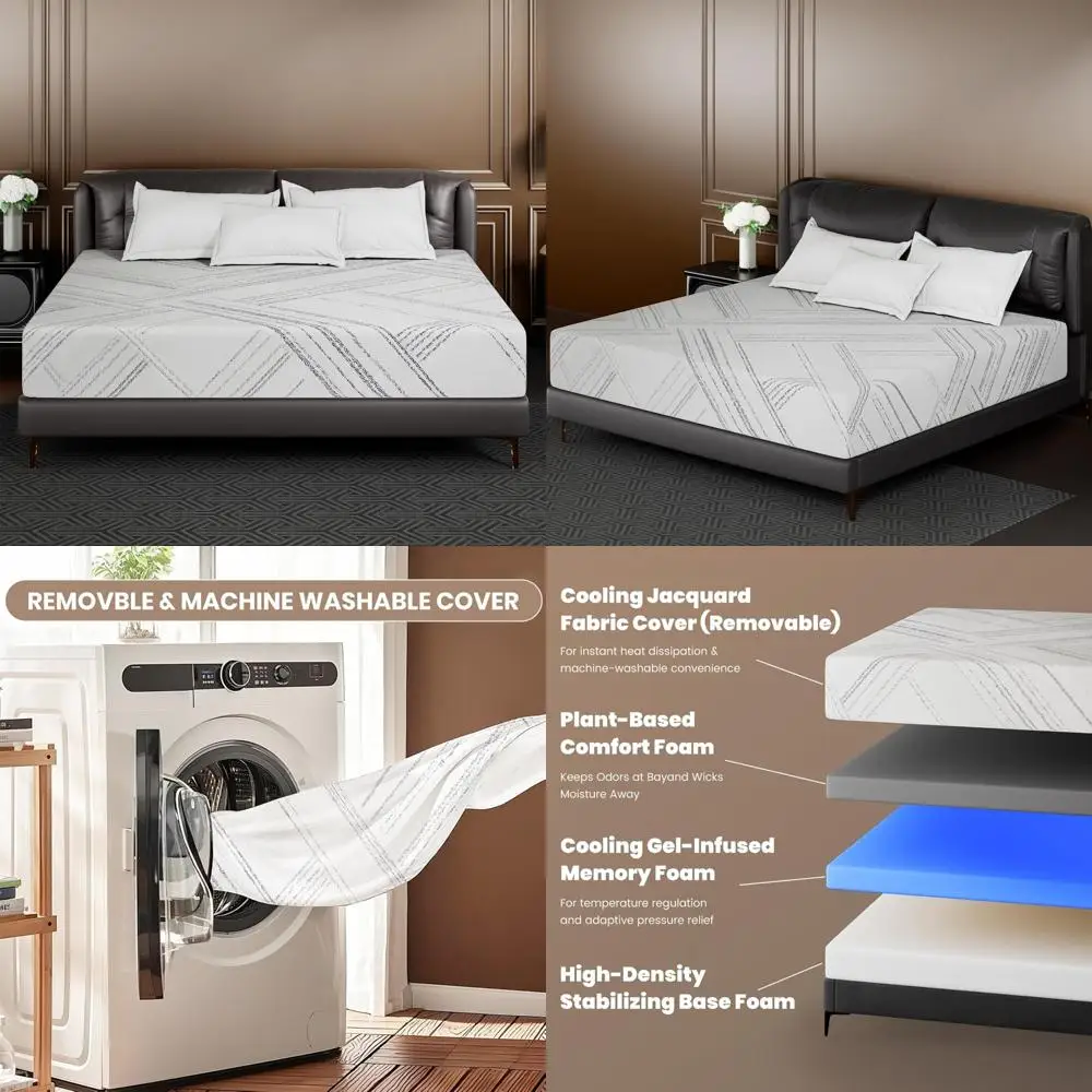 Medium Firm Cooling Gel Memory Foam Twin XL Mattress, 10 Inch Mattress in a Box, Removable Washable Cover, Ideal for Side Sleepe