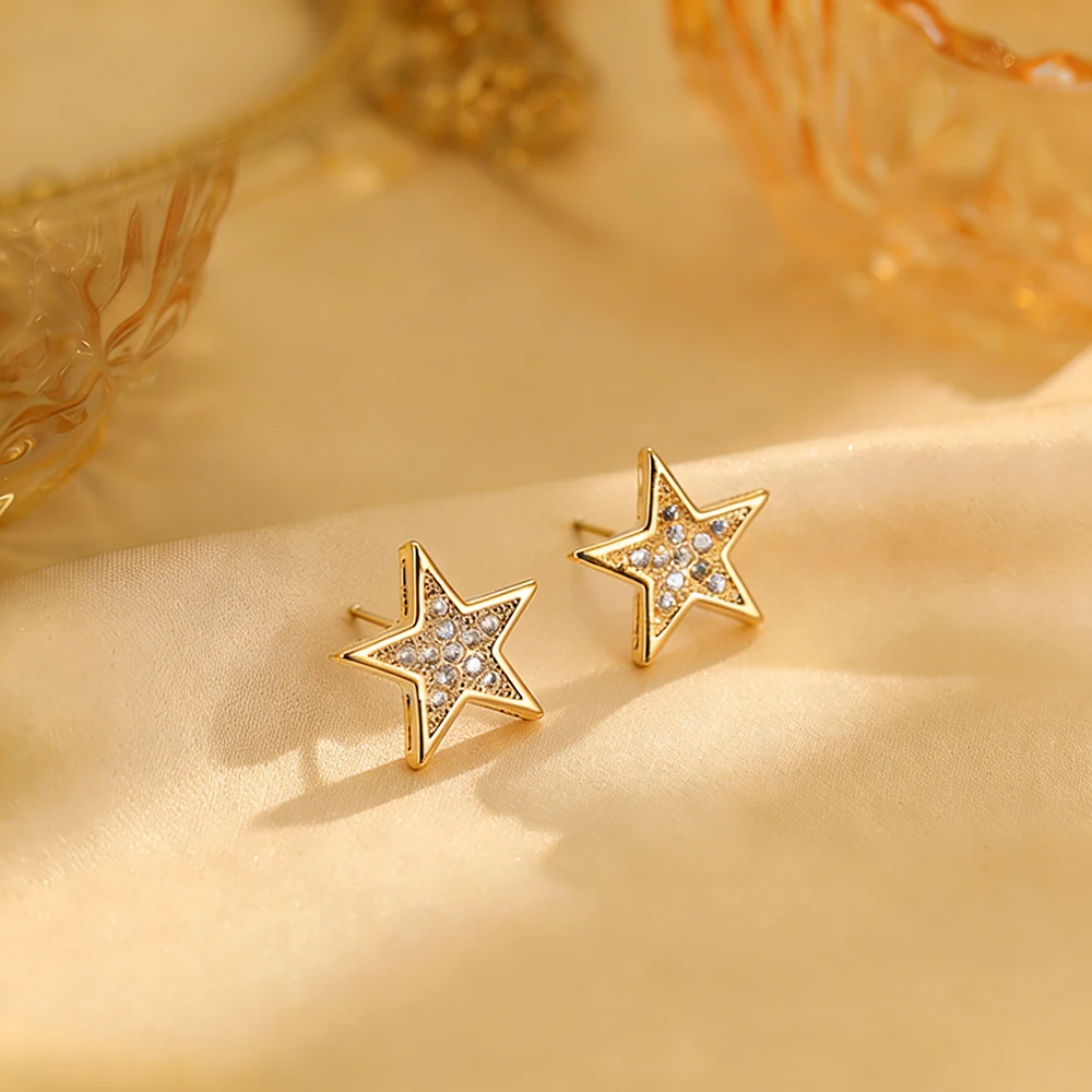 DE155 Fashion Delicacy Elegant 4A Zircon Five-Star Ear Stud GIRL\'S Gift Party Banquet WOMEN\'S Jewelry Earrings 2021